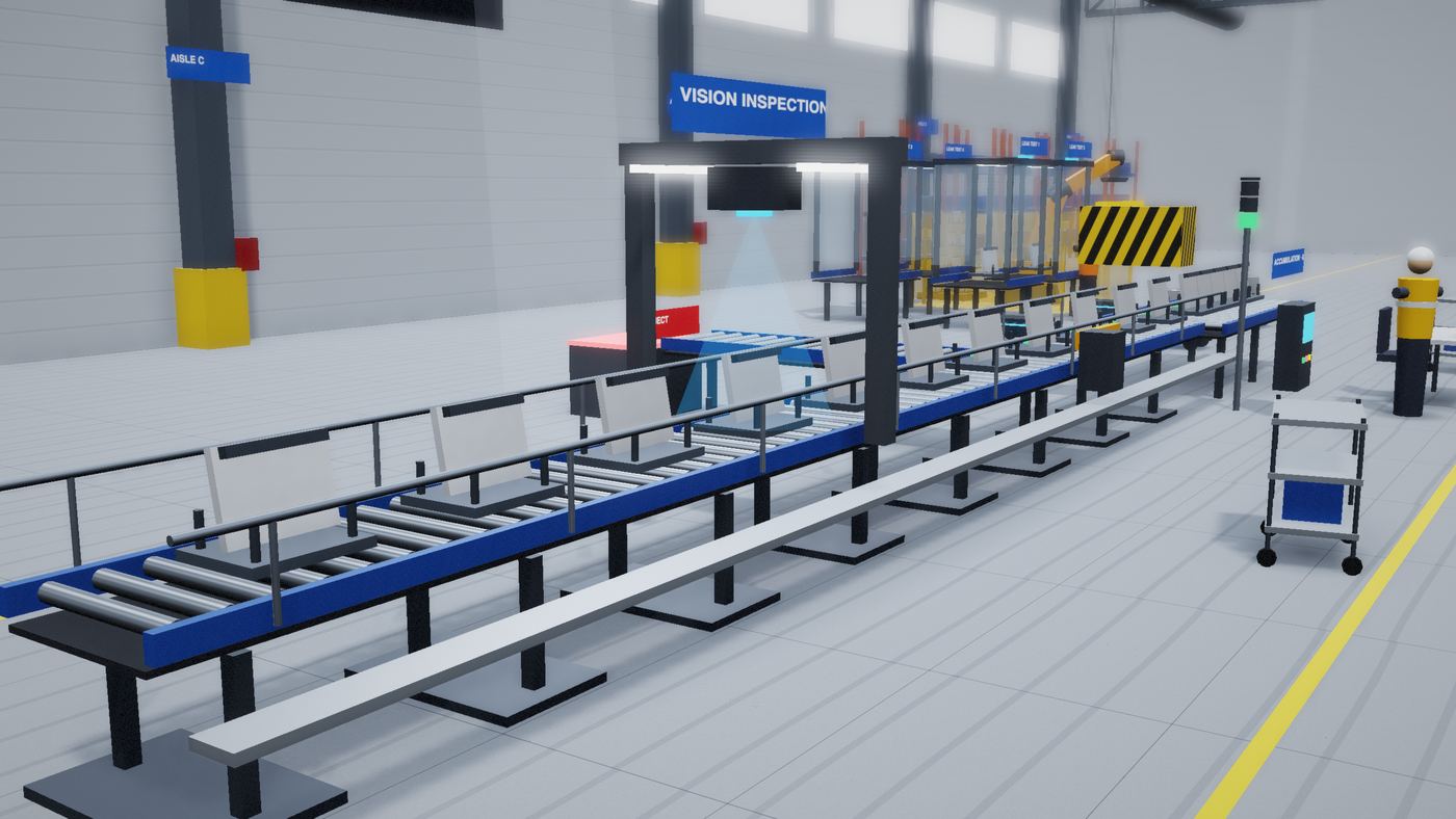 Rendered close-up of the vision inspection station