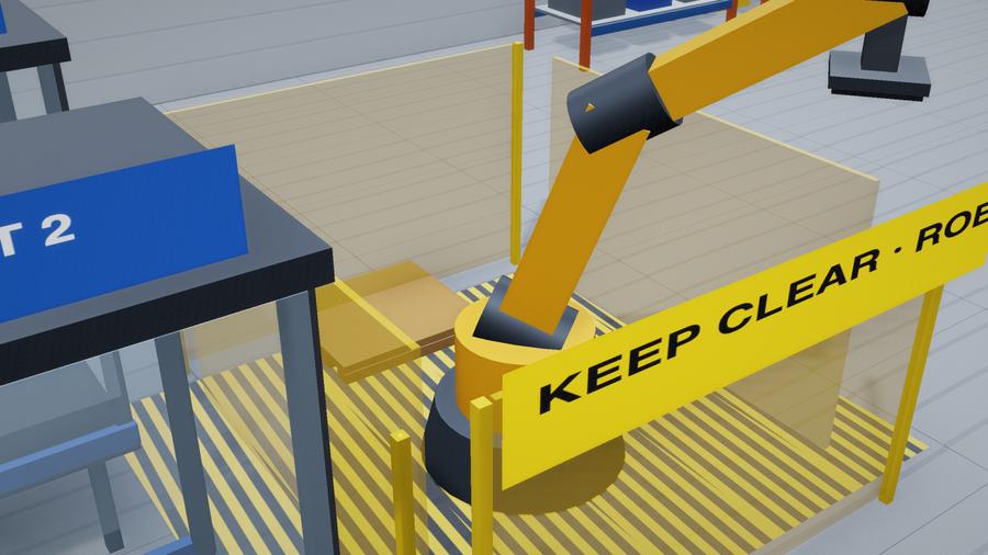 Close-up of the palletizing robot inside its guarding
