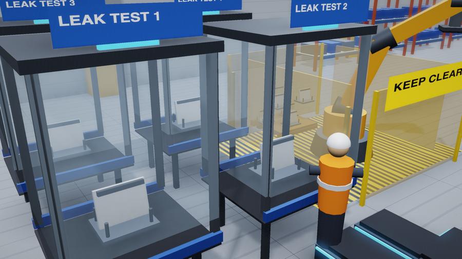 Leak-test booths and the palletizing cell