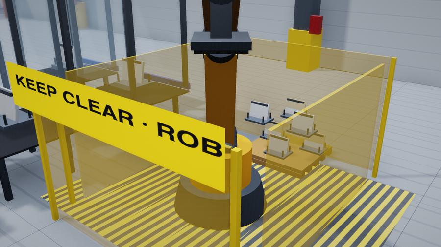 The palletizing cell with a clearance measurement pinned